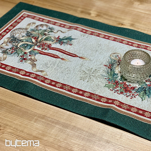 Nappe et écharpe en tapisserie BOUGIES FLAMBOYANTES bordure verte