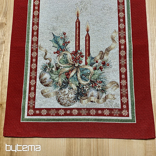 Nappe et écharpe en tapisserie BOUGIES FLAMBOYANTES bordure rouge