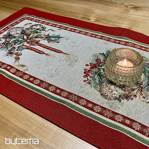 Nappe et écharpe en tapisserie BOUGIES FLAMBOYANTES bordure rouge