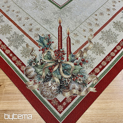 Nappe et écharpe en tapisserie BOUGIES FLAMBOYANTES bordure rouge