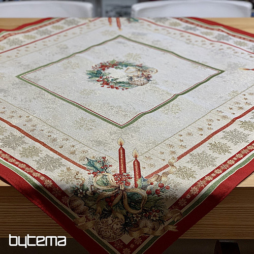 Nappe et écharpe en tapisserie BOUGIES FLAMBOYANTES bordure rouge