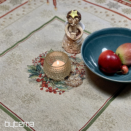 Nappe et écharpe en tapisserie BOUGIES FLAMBOYANTES bordure rouge