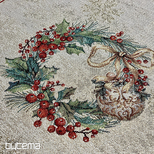 Nappe et écharpe en tapisserie BOUGIES FLAMBOYANTES bordure rouge