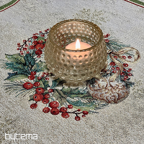 Nappe et écharpe en tapisserie BOUGIES FLAMBOYANTES bordure rouge