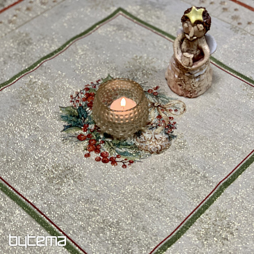 Nappe et écharpe en tapisserie BOUGIES FLAMBOYANTES bordure rouge