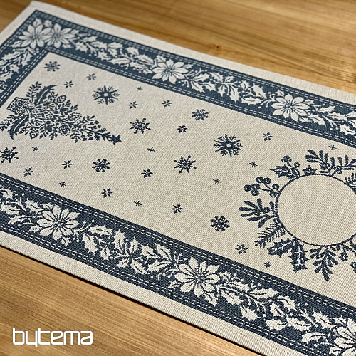 Nappe et écharpe en tapisserie FOLK CHRISTMAS bleu