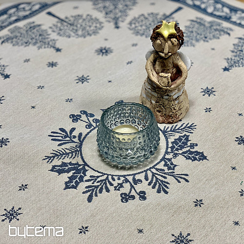 Nappe et écharpe en tapisserie FOLK CHRISTMAS bleu