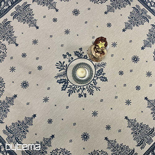 Nappe et écharpe en tapisserie FOLK CHRISTMAS bleu