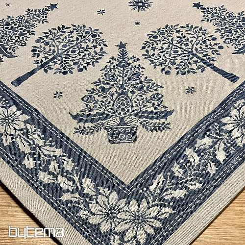 Nappe et écharpe en tapisserie FOLK CHRISTMAS bleu