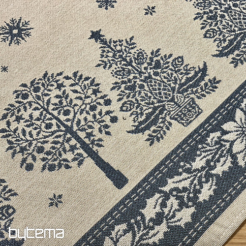 Nappe et écharpe en tapisserie FOLK CHRISTMAS bleu