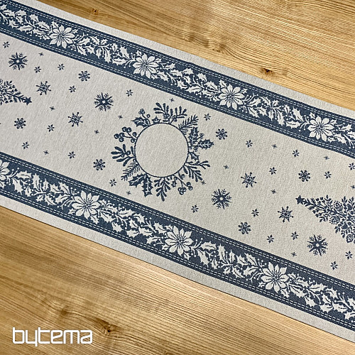 Nappe et écharpe en tapisserie FOLK CHRISTMAS bleu