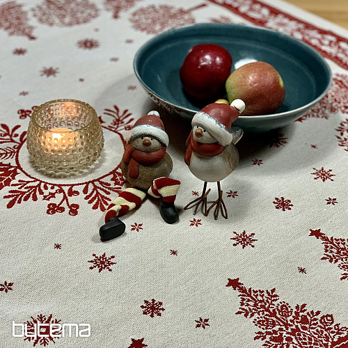 Nappe et écharpe en tapisserie FOLK CHRISTMAS rouge