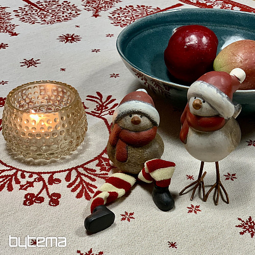 Nappe et écharpe en tapisserie FOLK CHRISTMAS rouge