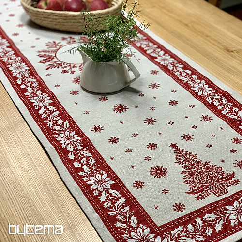 Nappe et écharpe en tapisserie FOLK CHRISTMAS rouge