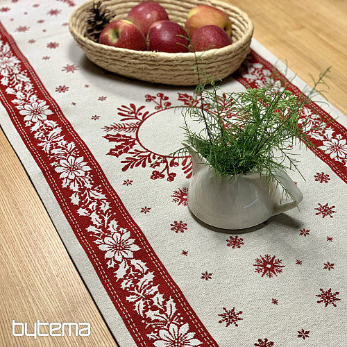 Nappe et écharpe en tapisserie FOLK CHRISTMAS rouge