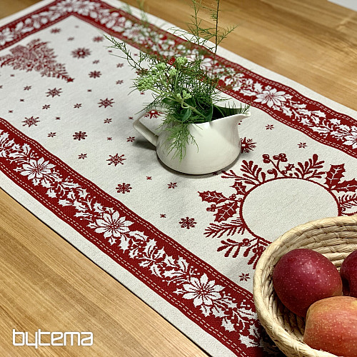 Nappe et écharpe en tapisserie FOLK CHRISTMAS rouge