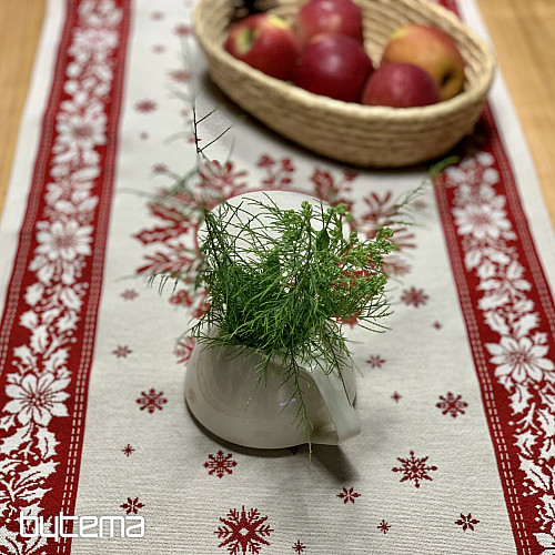 Nappe et écharpe en tapisserie FOLK CHRISTMAS rouge