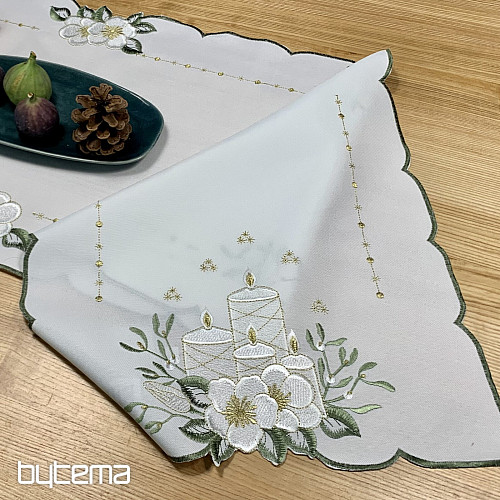 Nappe brodée BOUGIES BLANCHES