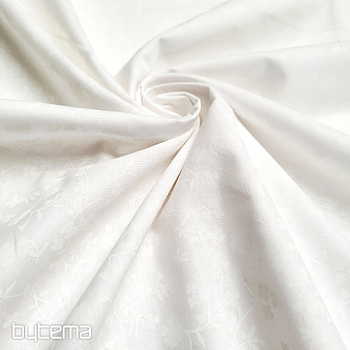 Tissu décoratif en coton MARGELIE fleur BLANC