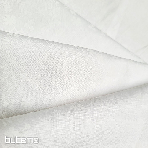 Tissu décoratif en coton MARGELIE fleur BLANC