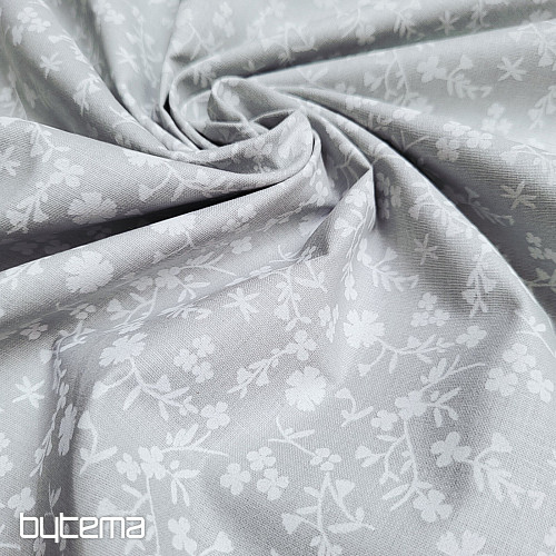 Tissu décoratif en coton MARGELIE fleur GRIS