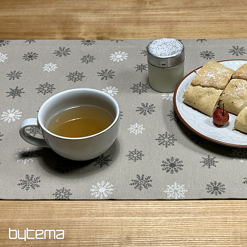 Nappe et écharpe de Noël FLAKES GRIS BLANC