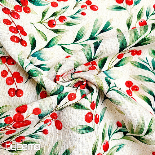 Tissu décoratif BAIES DE NOËL