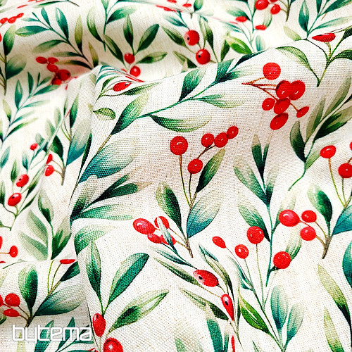 Tissu décoratif BAIES DE NOËL