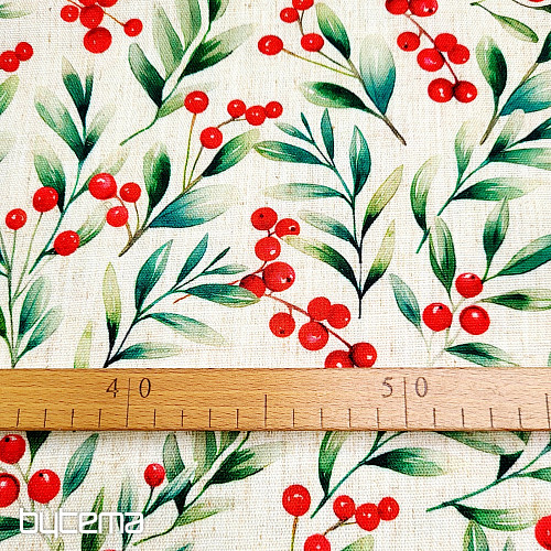 Tissu décoratif BAIES DE NOËL