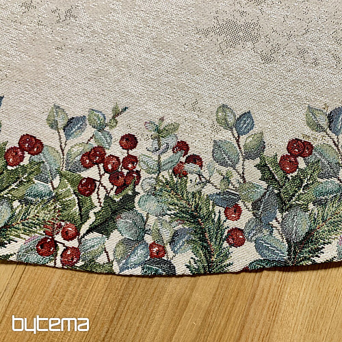 Nappe ronde en tapisserie de Noël avec roses de Noël