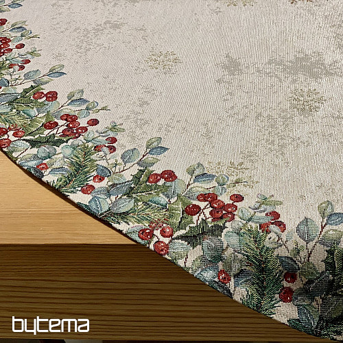 Nappe ronde en tapisserie de Noël avec roses de Noël
