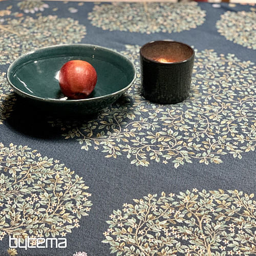 Nappe ronde en tapisserie Arbre du Bonheur bleu