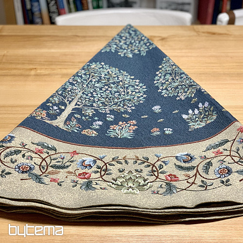 Nappe ronde en tapisserie Arbre du Bonheur bleu