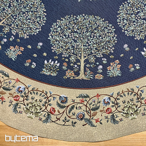 Nappe ronde en tapisserie Arbre du Bonheur bleu