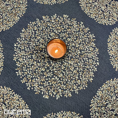 Nappe ronde en tapisserie Arbre du Bonheur bleu