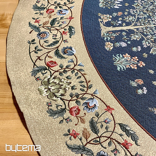 Nappe ronde en tapisserie Arbre du Bonheur bleu