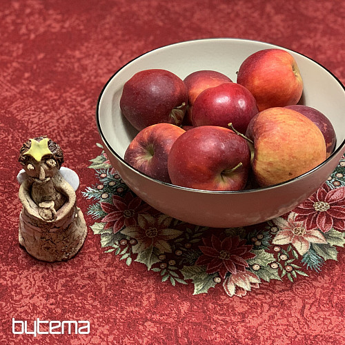 Nappe ronde en tapisserie ROSES DE NOËL - COURONNE DE HOUX ROUGE