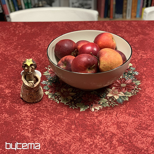 Nappe ronde en tapisserie ROSES DE NOËL - COURONNE DE HOUX ROUGE