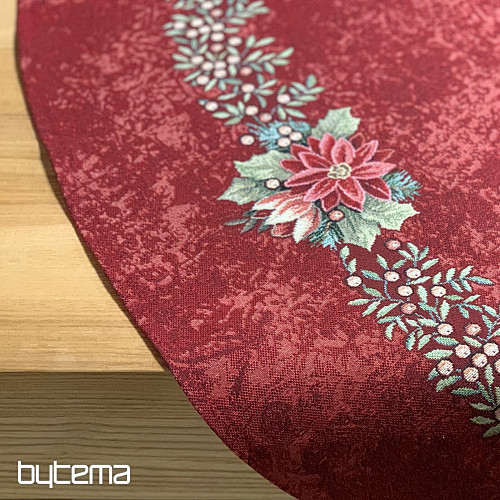 Nappe ronde en tapisserie ROSES DE NOËL - COURONNE DE HOUX ROUGE