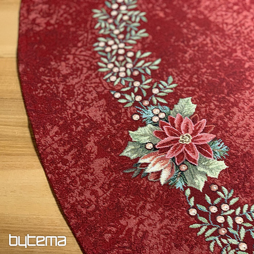 Nappe ronde en tapisserie ROSES DE NOËL - COURONNE DE HOUX ROUGE