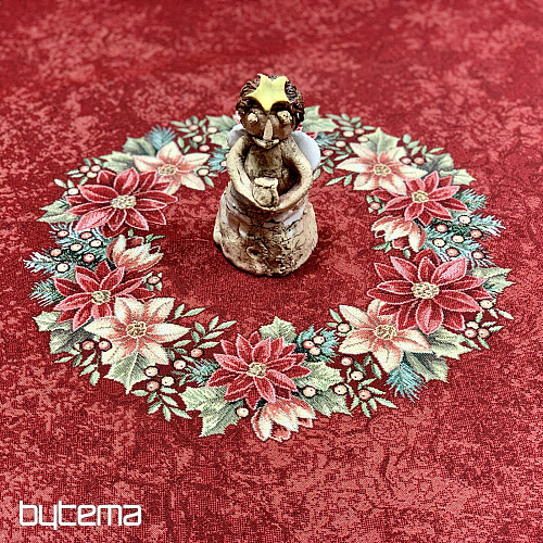 Nappe ronde en tapisserie ROSES DE NOËL - COURONNE DE HOUX ROUGE