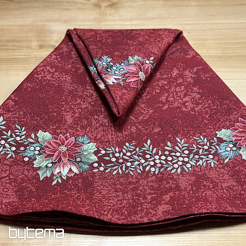 Nappe ronde en tapisserie ROSES DE NOËL - COURONNE DE HOUX ROUGE