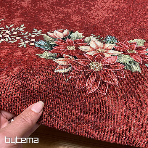 Nappe ronde en tapisserie ROSES DE NOËL - COURONNE DE HOUX ROUGE