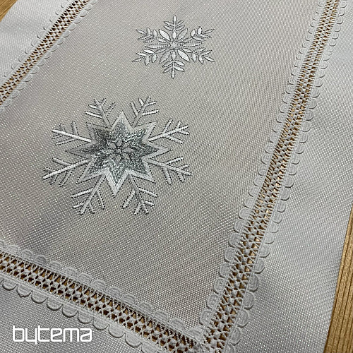 Nappe de Noël brodée à flocons argent