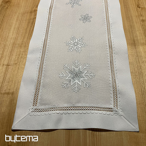 Nappe de Noël brodée à flocons argent