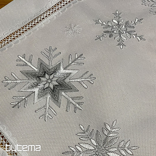 Nappe de Noël brodée à flocons argent