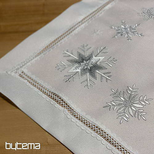 Nappe de Noël brodée à flocons argent