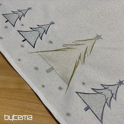 Nappe et foulard brodés GRIS ARBRES DORÉS