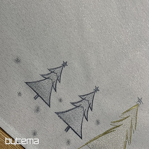 Nappe et foulard brodés GRIS ARBRES DORÉS