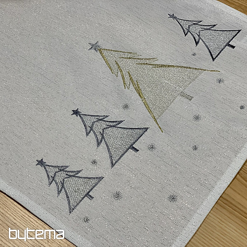 Nappe et foulard brodés GRIS ARBRES DORÉS